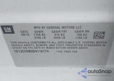 2013 Chevrolet Sonic Lt Auto from USA, damaged, VIN 1G1JC5SB9D4118174